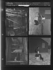 Fire damage; Boy and dog in yard with snowman (4 Negatives), December 1955 - February 1956, undated [Sleeve 45, Folder d, Box 9]